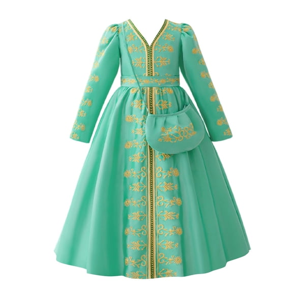 EnJoCho Girls Musli𝗆 Dress Islami𝖼 Abaya Girls Ramadan Musli𝗆 Dress Toddler Girls Long Sleeve Lace Embroidered Islami𝖼 Eid Abaya Prayer Dress Kids Kaftan Arabic