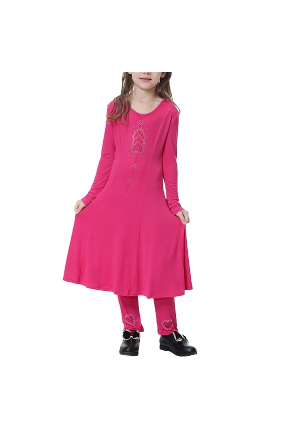 Girls Musliđť—† Outfits Toddler Girls Long Sleeve Embroidered Abaya Prayer Dress and Pants Kids Kaftan Arabic 2PCS Summer Set Abaya Dress For Girls