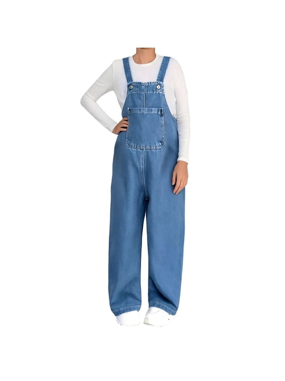 Girls Overalls Kids Casual Sleeveless Wide Leg Jumpsuit Loose Jumper with Pocket Teen Girls Trendy Clothes Little Girl Denim Dungare𝖾s 5-14 Years