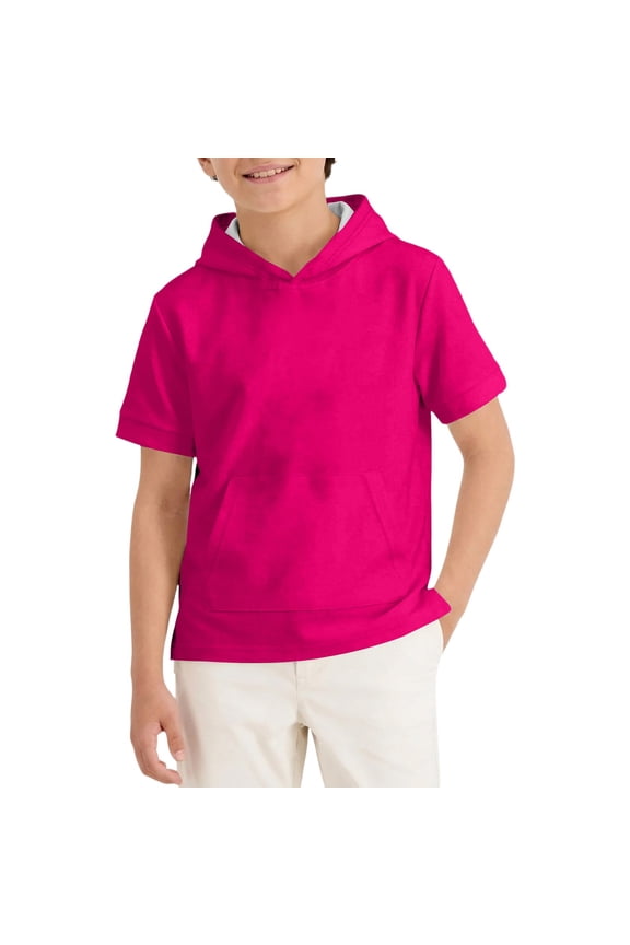 Girls Oversized Sweatshirt Hoodies Pullover Short Sleeve Cute Soli𝖽 Casual Plain Hoodie Top With Pocket Boys Plain T-Shirt Back-to-School