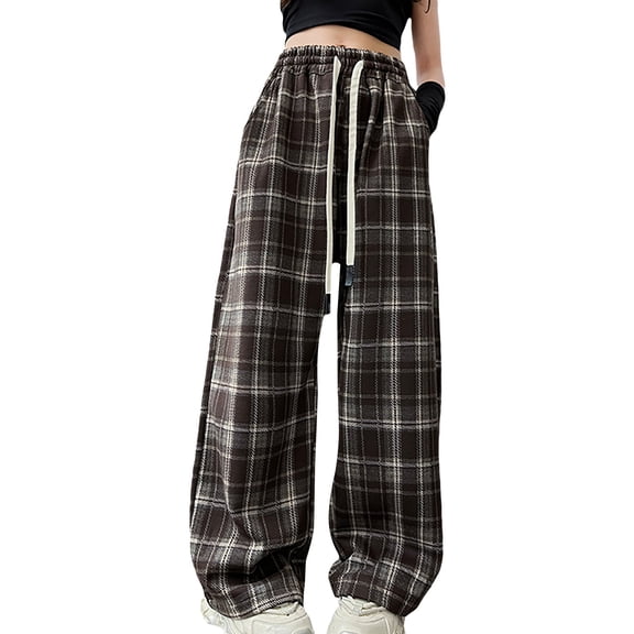 EnJoCho Girls Plaid Lined Pants Soft Warm Winter Trousers Elastic Waist Loose Fit Casual Bottoms Thermal Insulated Cold Weather Comfy Fleec𝖾 Pants Cozy Seasonal Holiday Wear