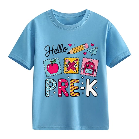 EnJoCho Girls Pre K Print Short Sleeve T Shirt Back-to-School Shirt Kids Preschool Tops Toddler Boys Girls First Day of School T-Shirts Kids Cute Letter Graphic Top