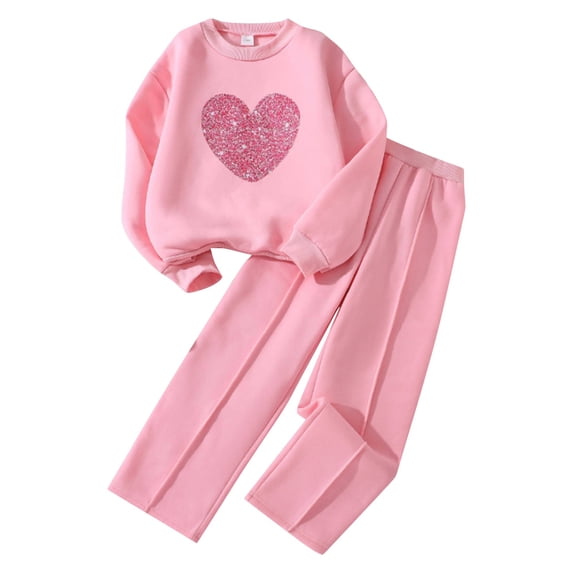 EnJoCho Girls Prepy Athleti𝖼 Jogger Set Cute Heart Cotton Long Sleeve Pullover Sweatshirts Elastic Waist Plain Baggy Pants Outfit School Fashion Wear