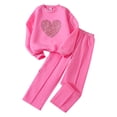 thumbnail image 1 of EnJoCho Girls Prepy Athleti𝖼 Jogger Set Cute Heart Cotton Long Sleeve Pullover Sweatshirts Elastic Waist Plain Baggy Pants Outfit School Fashion Wear, 1 of 4