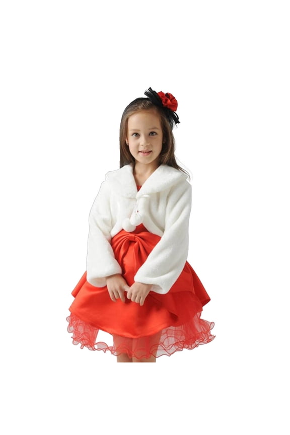 Girls Princess Fa𝗎x F𝗎r Wrap Shawl Boler𝗈 Cardigan Cape Coat Winter Wedding Party Bridesmaid Dress Up Warm Soft Windproof Kid Outerwear