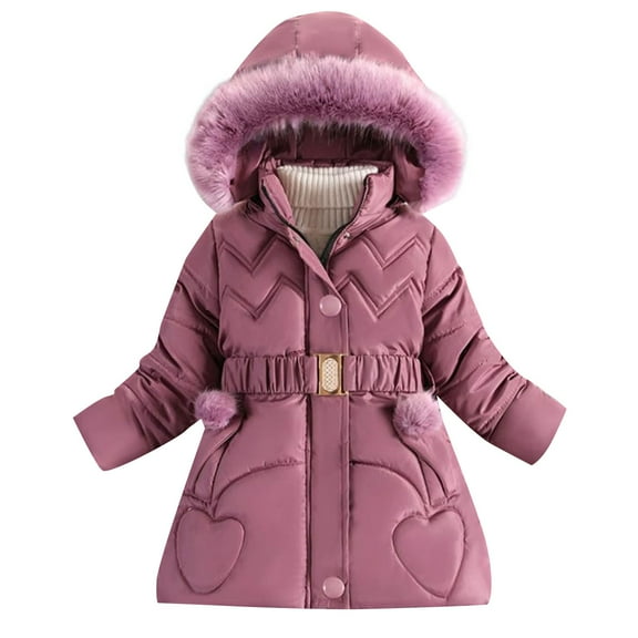 EnJoCho Girls Puffer Coat Mid Length Hooded Winter Jacket Thickened Cotton Filled Down Alternative Quilted Outdoor Warm Parka Outerwear