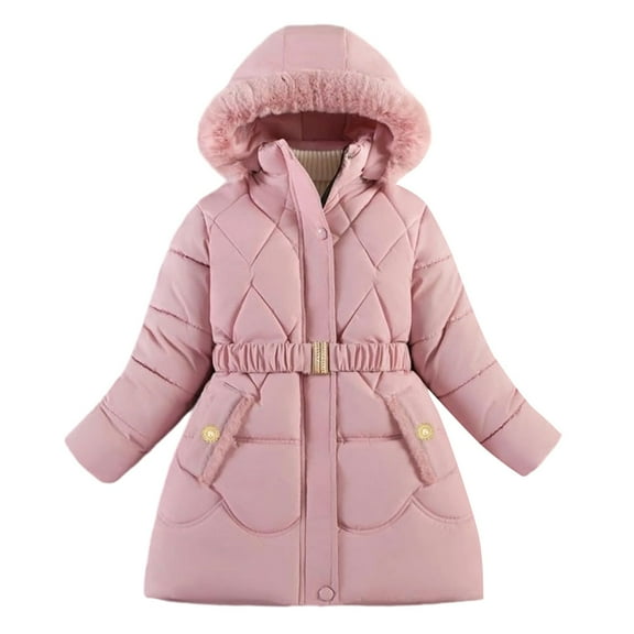 EnJoCho Girls Puffer Coat Mid Length Hooded Winter Jacket Thickened Cotton Filled Down Alternative Quilted Outdoor Warm Parka Outerwear