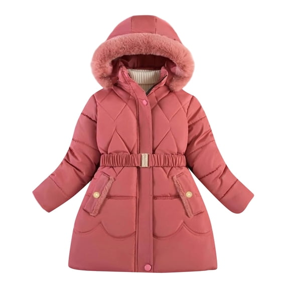 EnJoCho Girls Puffer Coat Mid Length Hooded Winter Jacket Thickened Cotton Filled Down Alternative Quilted Outdoor Warm Parka Outerwear