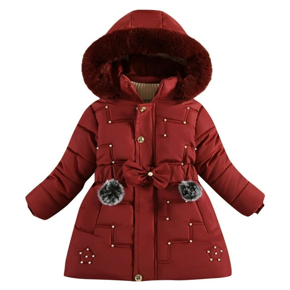EnJoCho Girls Puffer Coat Mid Length Hooded Winter Jacket Thickened Cotton Filled Down Alternative Quilted Outdoor Warm Parka Outerwear