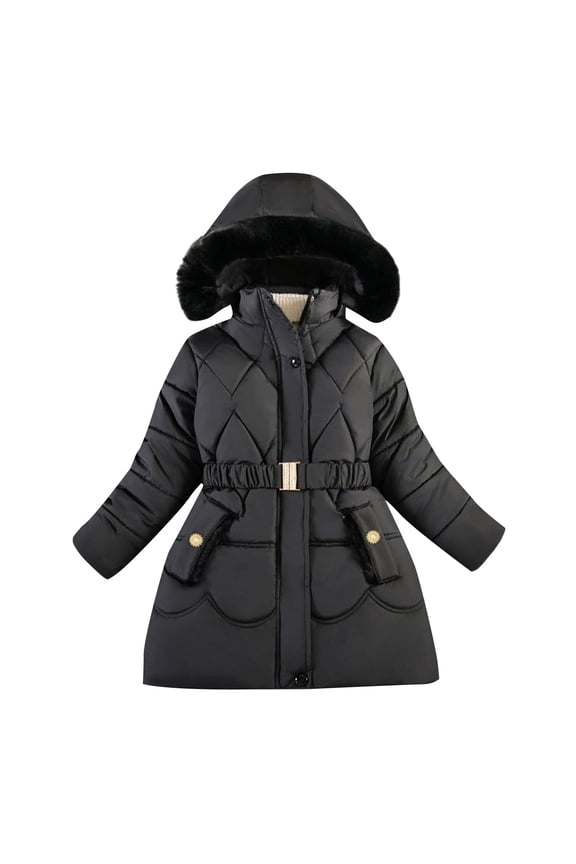 Girls Puffer Coat Mid Length Hooded Winter Jacket Thickened Cotton Filled Down Alternative Quilted Outdoor Warm Parka Outerwear