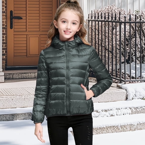 EnJoCho Girls Quilted Puffer Jacket Lightweight Packable Down Alternative Hooded Coat Cozy Winter Outerwear Fall Jacket for Kids