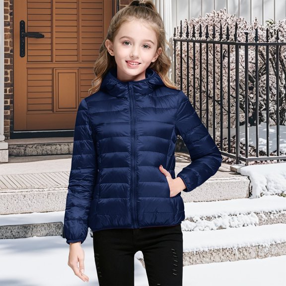 EnJoCho Girls Quilted Puffer Jacket Lightweight Packable Down Alternative Hooded Coat Cozy Winter Outerwear Fall Jacket for Kids