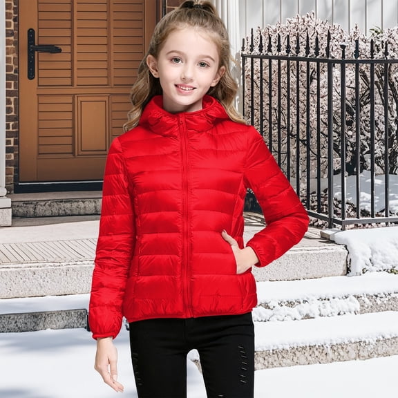 EnJoCho Girls Quilted Puffer Jacket Lightweight Packable Down Alternative Hooded Coat Cozy Winter Outerwear Fall Jacket for Kids