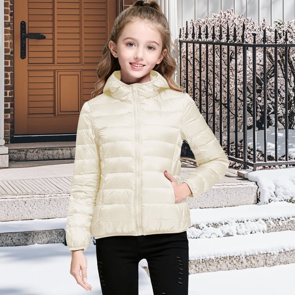 EnJoCho Girls Quilted Puffer Jacket Lightweight Packable Down Alternative Hooded Coat Cozy Winter Outerwear Fall Jacket for Kids