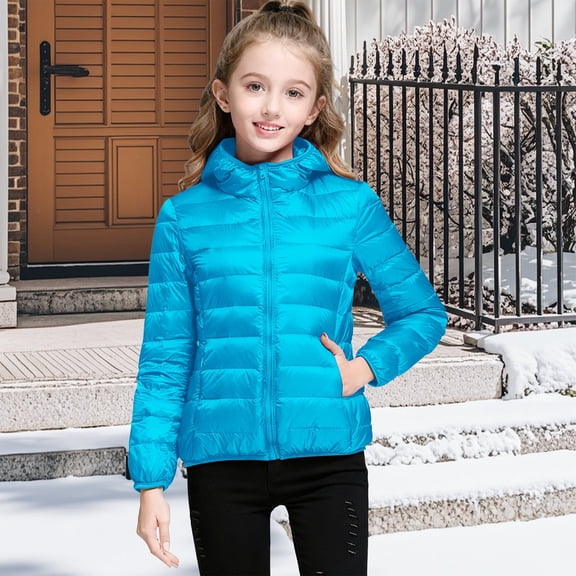 EnJoCho Girls Quilted Puffer Jacket Lightweight Packable Down Alternative Hooded Coat Cozy Winter Outerwear Fall Jacket for Kids