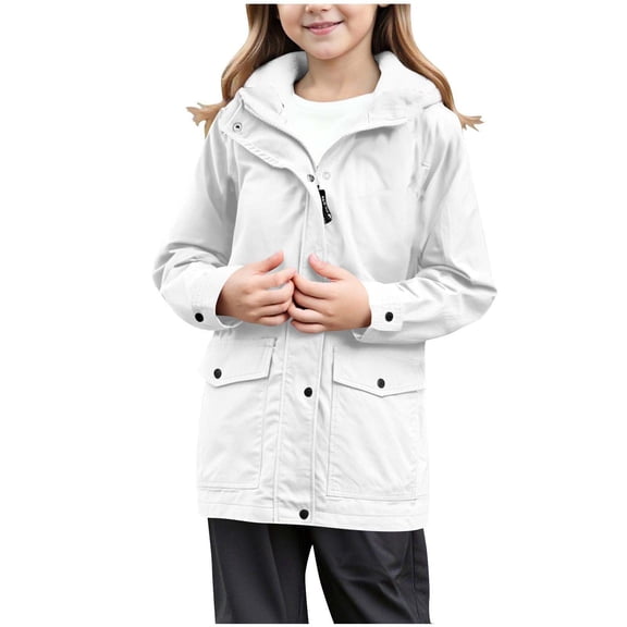 EnJoCho Girls Rain Jacket Waterproof Raincoat Cotton Lined Lightweight Hooded Windbreaker Anorak Jacket for Hiking Camping 5-14Years