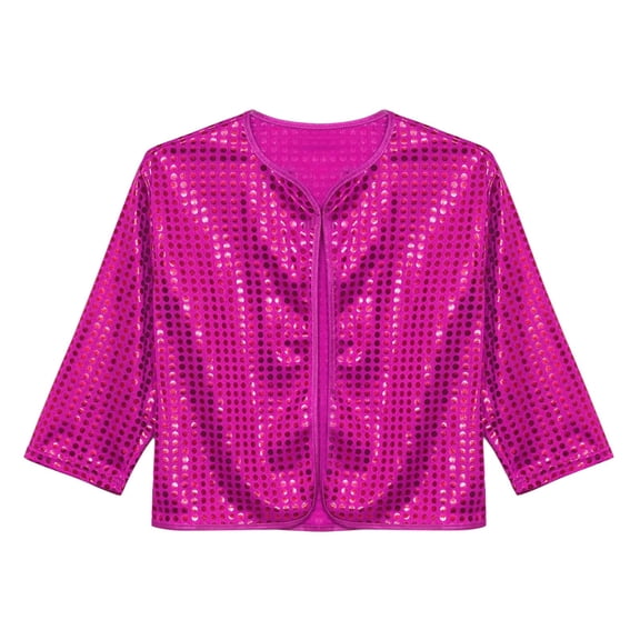EnJoCho Girls Sequin Jacket Cardigan Sparkly Party Shawl Collar Glitter Outerwear Dressy Long Sleeve Coat Performance Wear