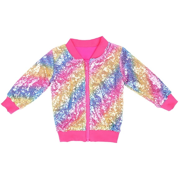 EnJoCho Girls Sequin Jacket Lightweight Casual Long Sleeve Front Zipper Glitter Solid Coat Halloween Christmas Party Clothes Sparkly Outerwear Holiday Coat