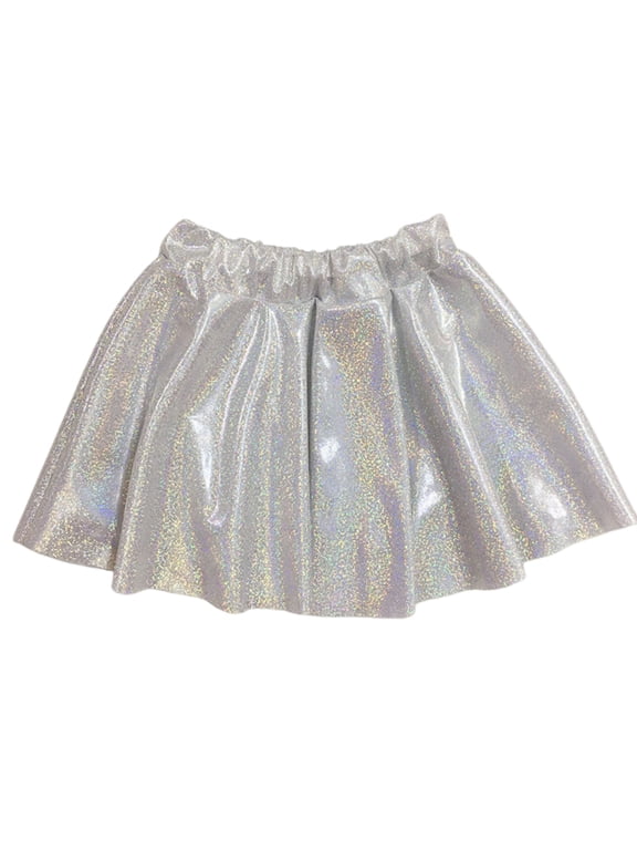 Girls Shiny Metallic Pleated Flared Min𝗂 Skater Skort Skirt Elastic Waist A-line Dance Skirt Performance wear Toddler Easter Dress