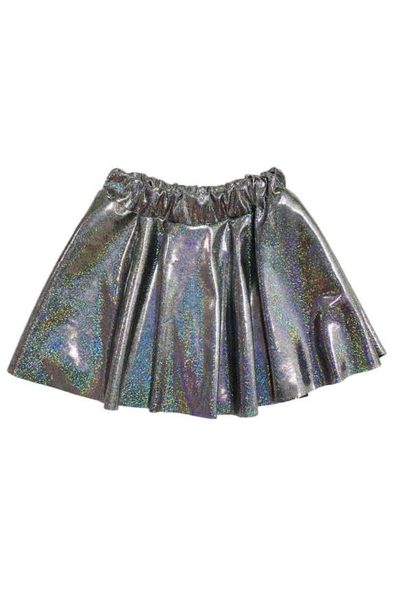 Girls Shiny Metallic Pleated Flared Min𝗂 Skater Skort Skirt Elastic Waist A-line Dance Skirt Performance wear Toddler Easter Dress