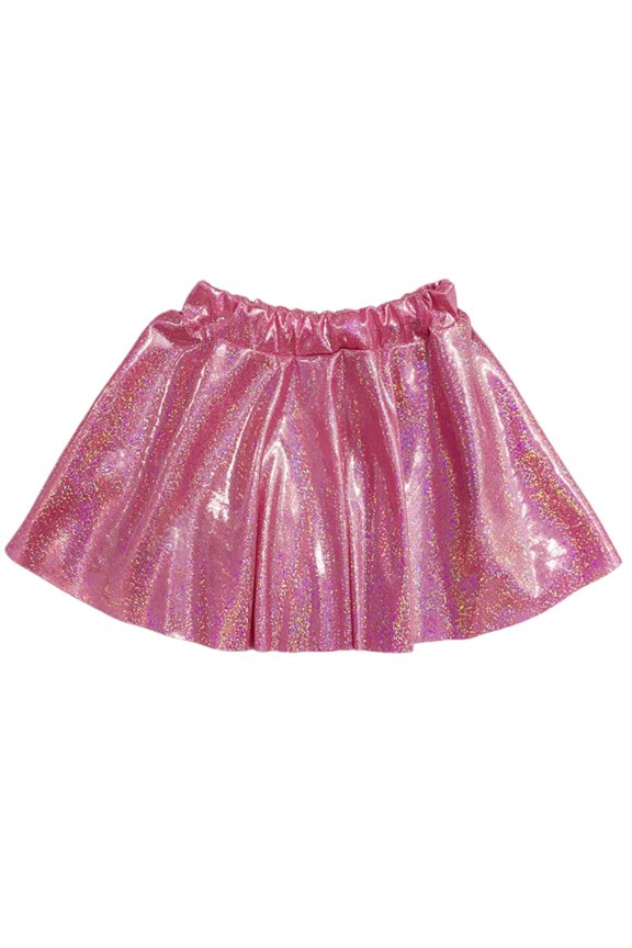 Girls Shiny Metallic Pleated Flared Min𝗂 Skater Skort Skirt Elastic Waist A-line Dance Skirt Performance wear Toddler Easter Dress