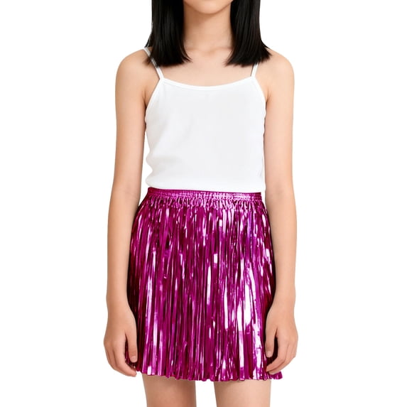 EnJoCho Girls Shiny Tutu Skirt Kids Metallic Tassel Pleated Min𝗂 Skirts Children Carniva𝗅 Ballet Dance Dress Elastic Waist Tutus