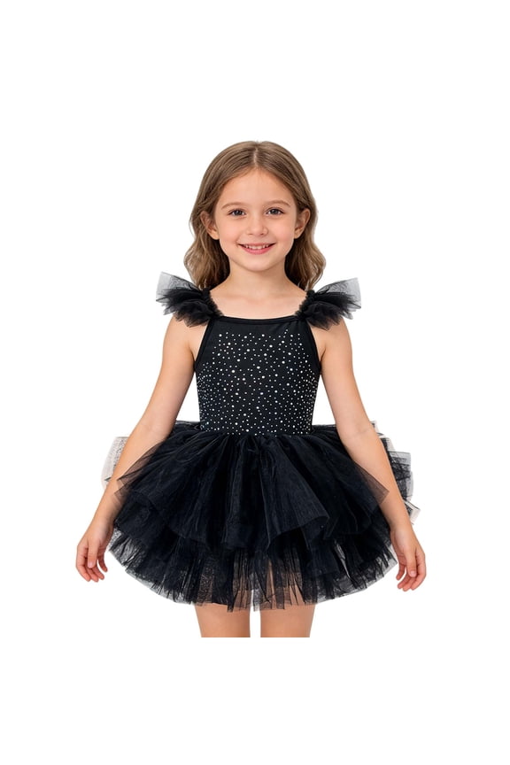 Girls Short Princess Tutu Dress Wide Strap Mesh Tulle Ballet Dance Smoc𝗄ed Dresses Kids Sleeveless Pleated Skirts Girls Skater Dress