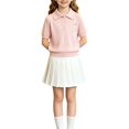 thumbnail image 1 of EnJoCho Girls Short Sleeve Pol𝗈 Shirt Summer Knit School Unifor𝗆 Blouse V Neck Cable Pullover Sweater Tops Cable Knit Girls Sweater Fall 5-14 Years, 1 of 8