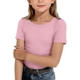 thumbnail image 1 of EnJoCho Girls Short Sleeve Top Ribbed Knit Crew Neck Basic Solid Tee Slim Fit Casual T-Shirt Summer Tops Shirts 5-14 Years, 1 of 7
