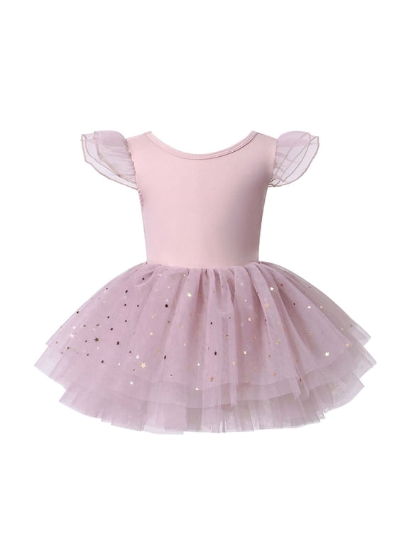Girls Short Tutu Dress Toddler Girls Cute Skater Dress Ballet Dance Mesh Tulle Sleeveless A-Line Princess Dresses Kids Toddler Sequins Clothes