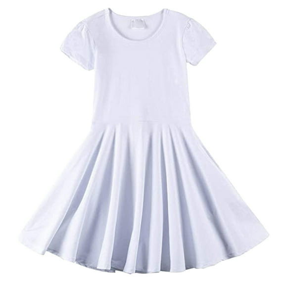 EnJoCho Girls Skirt Children's Short Sleeved Dress Cotton Breathable and Sweat Absorbing Round Neck Simple Large Swing Dress Cute Little Girl Summer Fashion Party Dress
