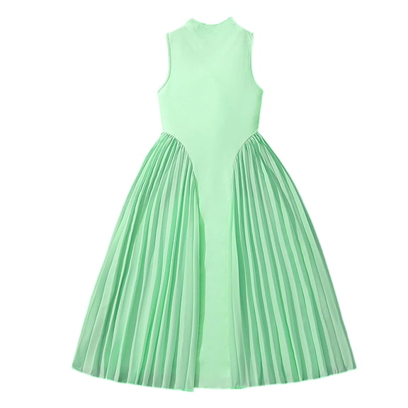 EnJoCho Girls Sleeveless Slim Fit Dress with Stand Collar, Temperament Pleated Patchwork Summer Dress Skirt for Casual Children’s Wear