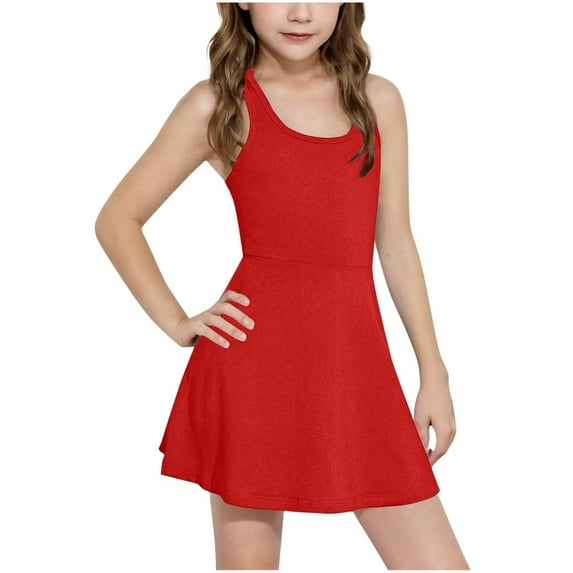 EnJoCho Girls Sleeveless Tennis Dress Racerback Sundres𝗌 Summer Sports Active Wear Loose Fit Workout School Dress Solid Color Casual