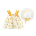 thumbnail image 1 of EnJoCho Girls' Spaghetti Strap Floral Summer Frock Dress Toddler Baby Girls Summer Princess Dresses Vacation Beach Sleeveless Hat Set Ruffles Floral Dress 0-3Y, 1 of 4