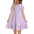 thumbnail image 1 of EnJoCho Girls' Square Neck Dress With Embroidery & Short Flare Sleeve A Line Dress For Toddler & Kids Little Girls’ Linen Sundress, 1 of 7