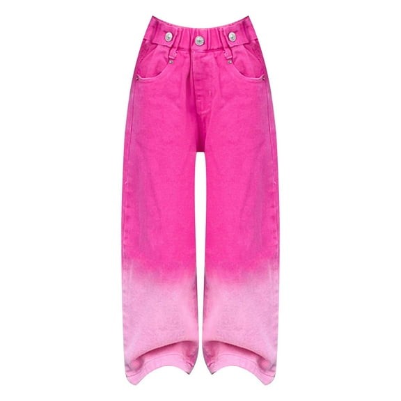 EnJoCho Girls' Straight Leg Wide Leg Jeans Children'S Wide Leg Denim Pants Girls' Baggy Jeans Candy Colors High Rise Elastic Waist Wide Leg Washed Denim Pants Size 5 16 Years