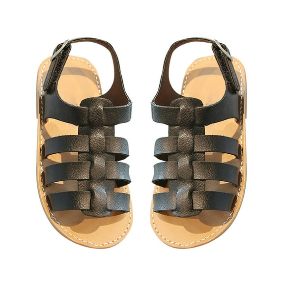 EnJoCho Girls Strappy Sandals Open Toe PU Leather Slip-On Princess Flat Flower Shoes for Toddler Kids Summer Casual Fashion Lightweight Sandals