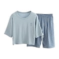 thumbnail image 1 of EnJoCho Girls Summer 2 Piece Outfit Casual Loun𝐠e Set Short Sleeve T Shirt Top & Elastic Waist Plaid Midi Pants Tracksuit, 1 of 9