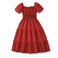thumbnail image 1 of EnJoCho Girls Summer Dress Children's Girls Long Dress Retro Solid Color Splicing Sleeve Princess Dress Comfortable Casual Dress, 1 of 9