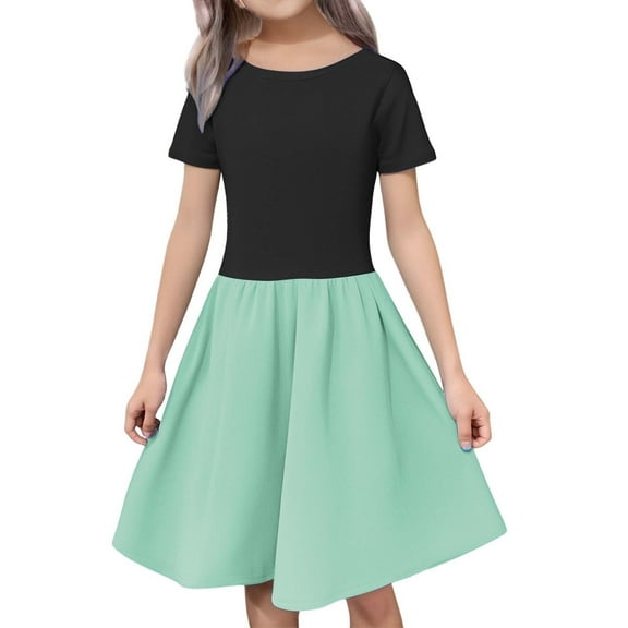 EnJoCho Girls Summer Dress Short Sleeve Twirl Skater A-Line T-Shirt Style Casual Par𝗍y Play-time Outfit for Ages 4-12 Years
