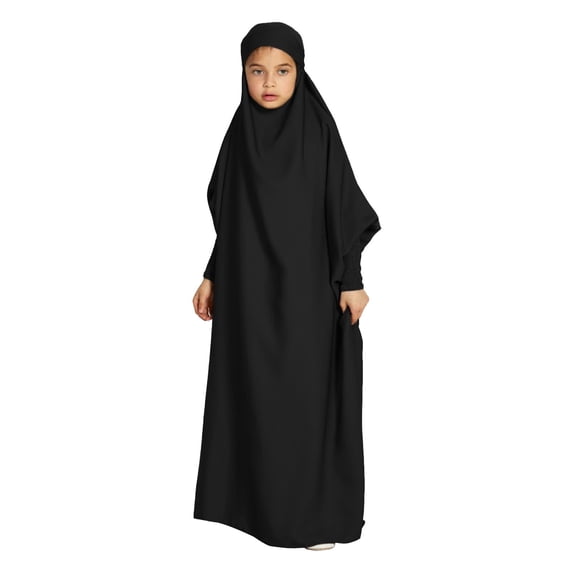 EnJoCho Girls Summer Hijab Dress Girls Abaya Musli𝗆 Islami𝖼 2PCS Dress Hijab Scarf Sets 𝖣ubai Prayer Dress Robe Set Jilbab Burqa Solid Color Kaftan