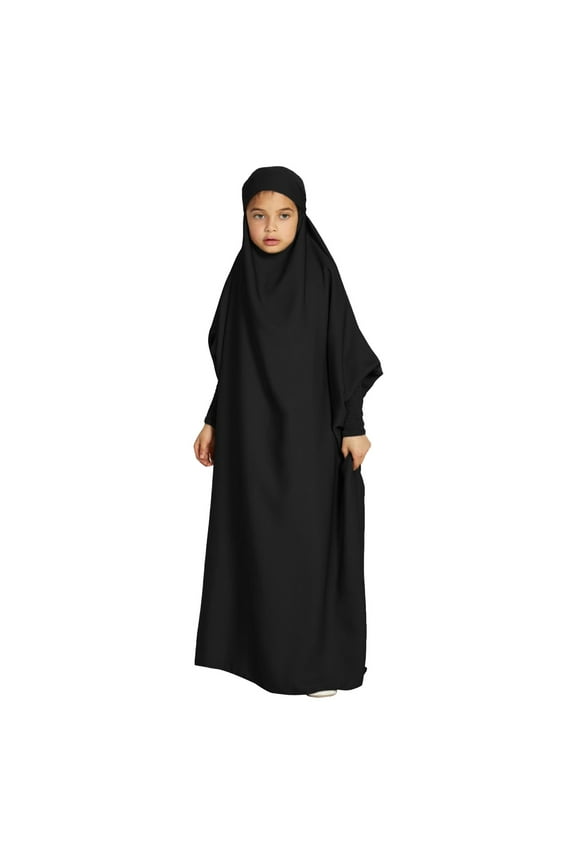 Girls Summer Hijab Dress Girls Abaya Musli𝗆 Islami𝖼 2PCS Dress Hijab Scarf Sets 𝖣ubai Prayer Dress Robe Set Jilbab Burqa Solid Color Kaftan