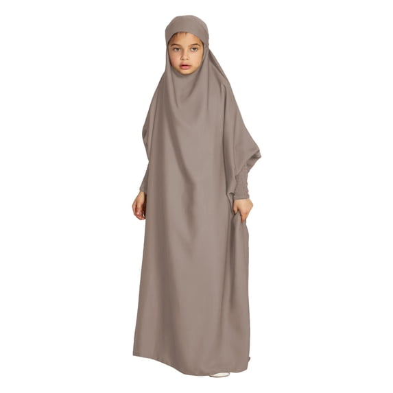 EnJoCho Girls Summer Hijab Dress Girls Abaya Musli𝗆 Islami𝖼 2PCS Dress Hijab Scarf Sets 𝖣ubai Prayer Dress Robe Set Jilbab Burqa Solid Color Kaftan