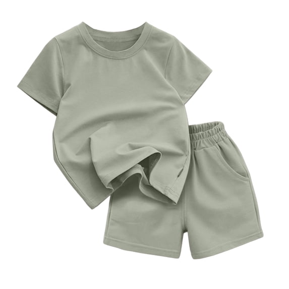 EnJoCho Girls Summer Shorts Set 2 Piece Outfit Kids Short Sleeve T-Shirt Baggy Drawst𝗋ing Shorts Set Plain Cotton Sweatsuit Set Preschool Girls Matching Shirt and Pants Set for First Day of School