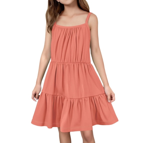 EnJoCho Girls Suspender Skirt Solid Color Beach Dress Breathable Cotton Jumper Dress with Pockets Cute Casual Sundres𝗌 for Birthday Par𝗍y Age 4-12