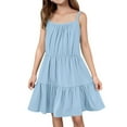 thumbnail image 1 of EnJoCho Girls Suspender Skirt Solid Color Beach Dress Breathable Cotton Jumper Dress with Pockets Cute Casual Sundres𝗌 for Birthday Par𝗍y Age 4-12, 1 of 6