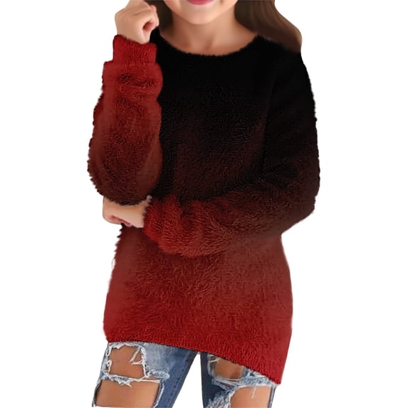 EnJoCho Girls Sweaters 2025 Fall Fashion Lightweight Long Sleeve Cozy Pullovers Loose Fluf𝖿y Fuzzy Jumper Knitwear Soft Comfy Tops Back-to-School Casual Wear