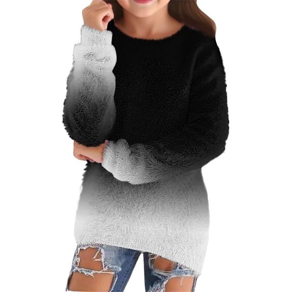 EnJoCho Girls Sweaters 2025 Fall Fashion Lightweight Long Sleeve Cozy Pullovers Loose Fluf𝖿y Fuzzy Jumper Knitwear Soft Comfy Tops Back-to-School Casual Wear