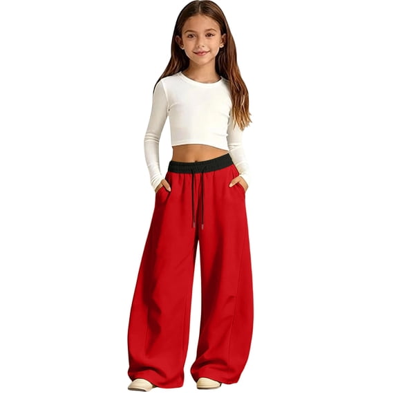 EnJoCho Girls Sweatpants Baggy Wide Leg Oversized Drawstring Elastic Jogger Pants Soft Bottoms For Kids Fall Holiday Everyday Casual Fashion Street Style Daily Outfit