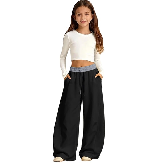 EnJoCho Girls Sweatpants Baggy Wide Leg Oversized Drawstring Elastic Jogger Pants Soft Bottoms For Kids Fall Holiday Everyday Casual Fashion Street Style Daily Outfit